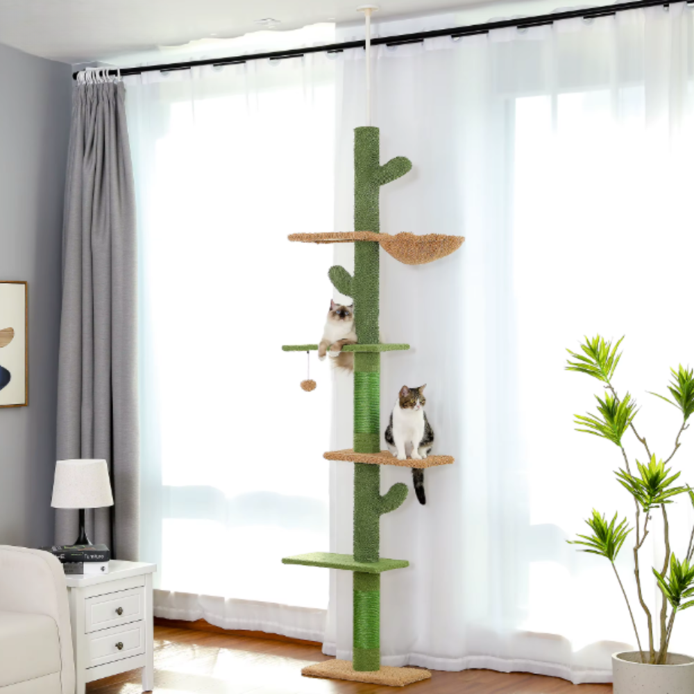 Arbre à chat sol plafond avec plateformes, hamac et poteau en sisal