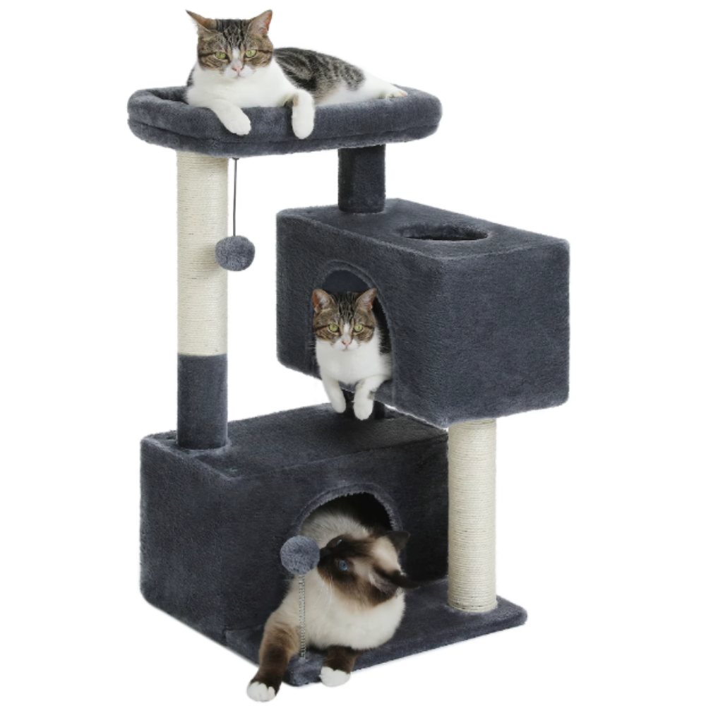 Arbre à chat 80 cm avec niche, plateforme et poteaux en sisal